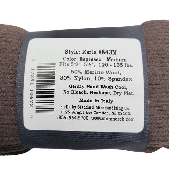 Italian Merino Wool Tights MEDIUM Espresso Brown Karla Ribbed B.ella New Hosiery - Picture 4 of 5